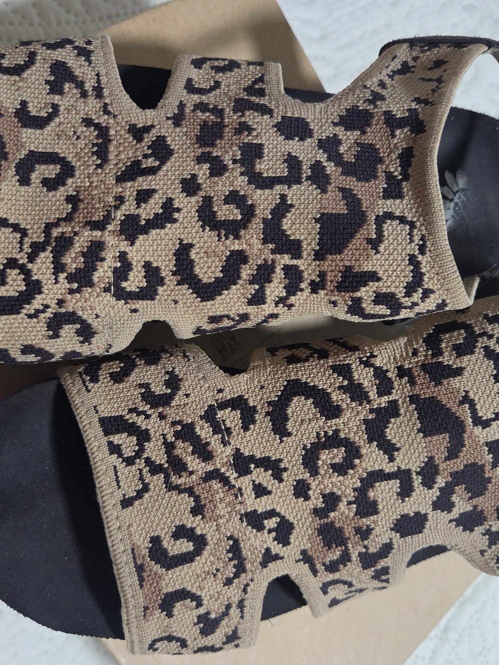 Yellow Box Leopard Print Knit Slide Sandals in Tan and Black